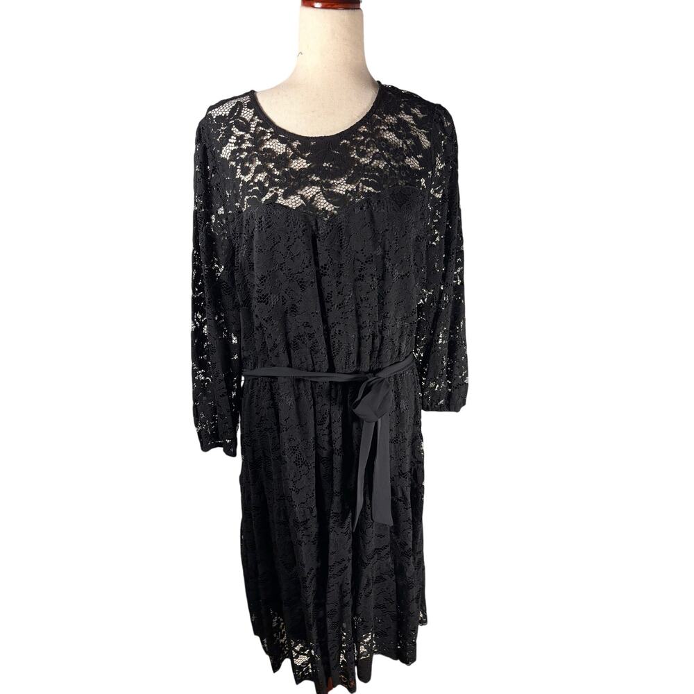 Simply Vera Vera Wang Black Floral Lace Midi Dress Size XXL Belted
